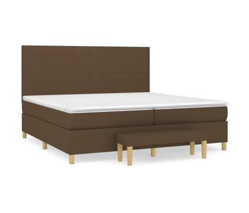 Cama box spring con colchón tela marrón oscuro 200x200 cm