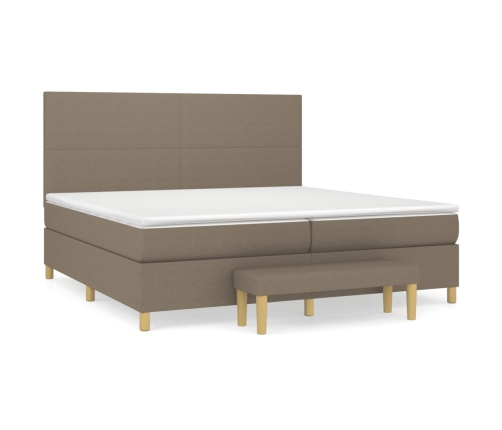 Cama box spring con colchón tela gris taupe 200x200 cm