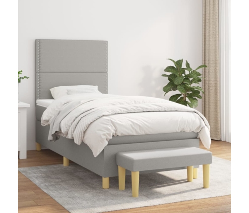 Cama box spring con colchón tela gris claro 80x200 cm