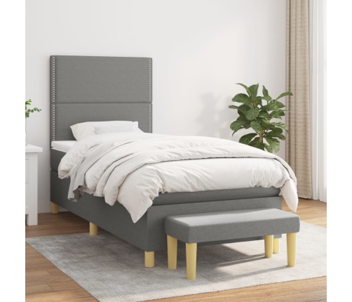 Cama box spring con colchón tela gris oscuro 80x200 cm