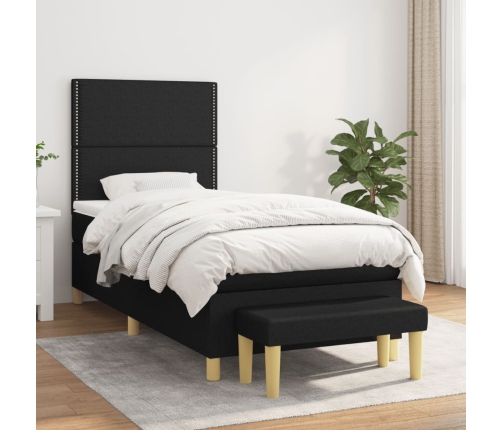 Cama box spring con colchón tela negro 80x200 cm