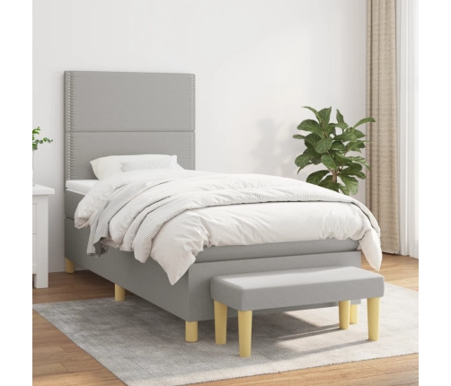 Cama box spring con colchón tela gris claro 90x190 cm