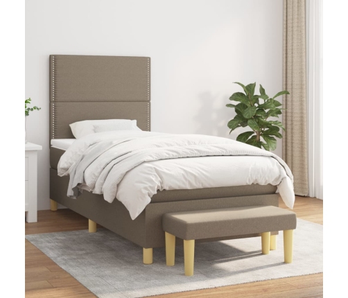 Cama box spring con colchón tela gris taupe 90x190 cm