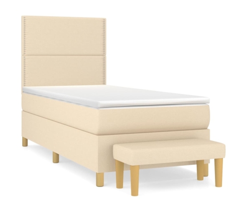 Cama box spring con colchón tela color crema 90x190 cm