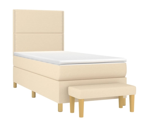 Cama box spring con colchón tela color crema 90x190 cm