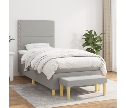 Cama box spring con colchón tela gris claro 90x200 cm