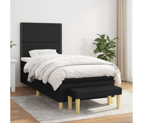 Cama box spring con colchón tela negro 100x200 cm