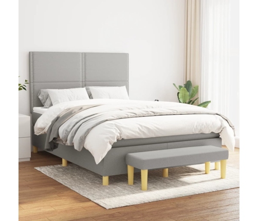 Cama box spring con colchón tela gris claro 140x190 cm