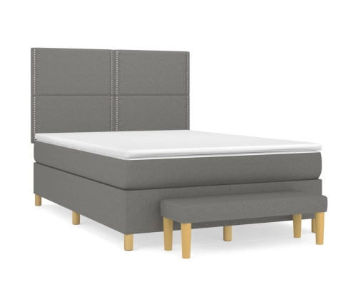 Cama box spring con colchón tela gris oscuro 140x190 cm