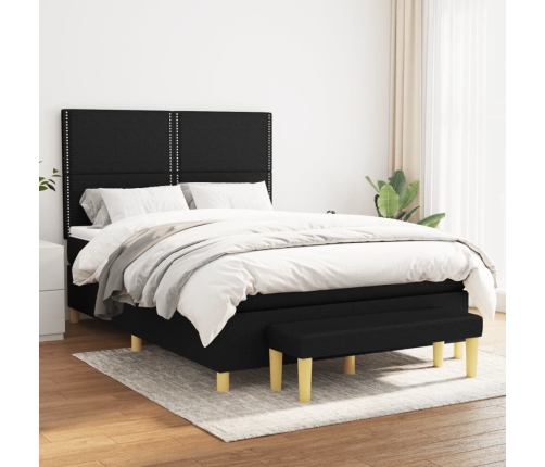 Cama box spring con colchón tela negro 140x190 cm