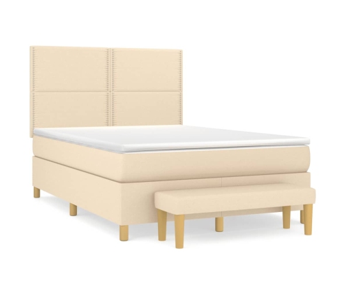 Cama box spring con colchón tela color crema 140x190 cm