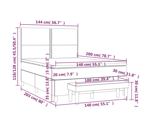 Cama box spring con colchón tela azul 140x200 cm