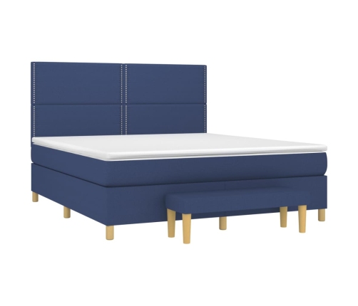 Cama box spring con colchón tela azul 160x200 cm