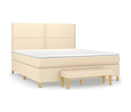 Cama box spring con colchón tela color crema 180x200 cm