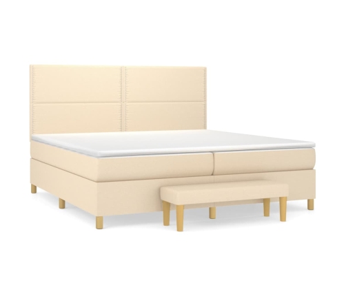 Cama box spring con colchón tela color crema 200x200 cm