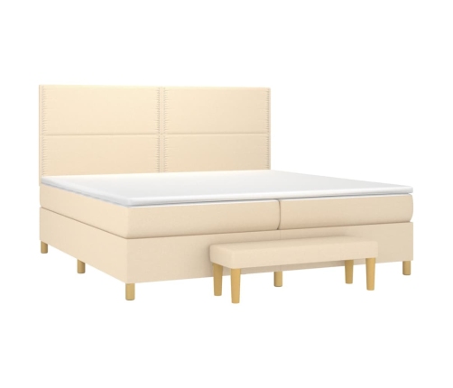 Cama box spring con colchón tela color crema 200x200 cm