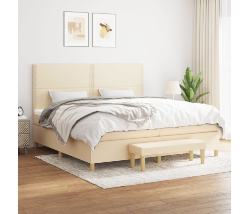 Cama box spring con colchón tela color crema 200x200 cm