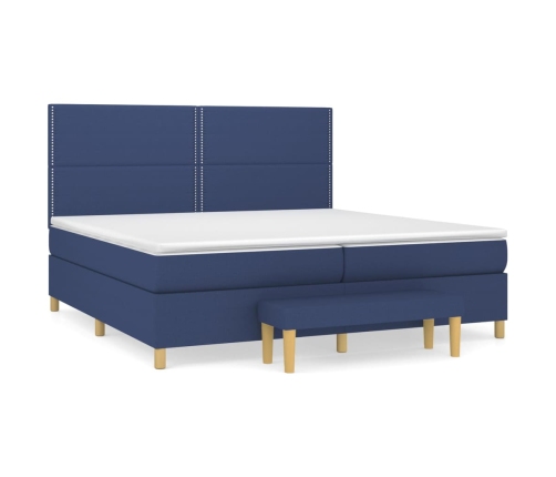 Cama box spring con colchón tela azul 200x200 cm