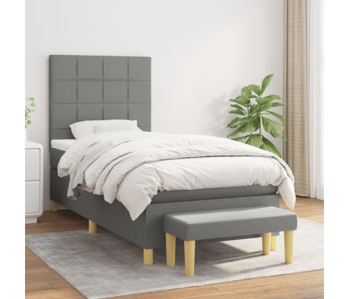 Cama box spring con colchón tela gris oscuro 80x200 cm