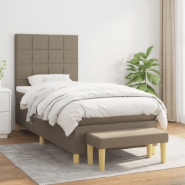 Cama box spring con colchón tela gris taupe 80x200 cm