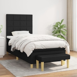 Cama box spring con colchón tela negro 90x190 cm