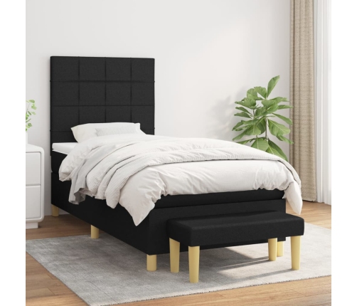 Cama box spring con colchón tela negro 90x190 cm