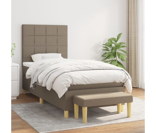 Cama box spring con colchón tela gris taupe 90x190 cm