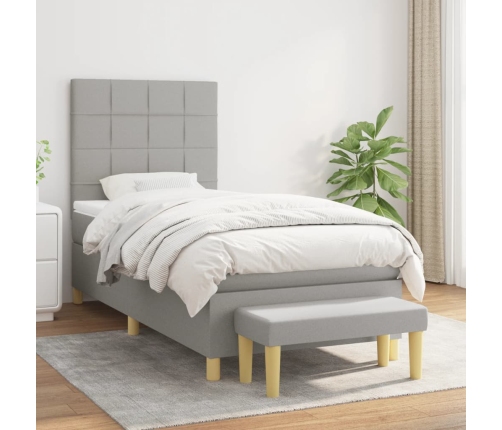 Cama box spring con colchón tela gris claro 90x200 cm