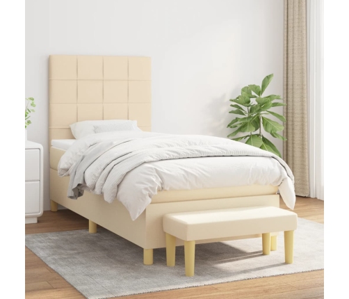Cama box spring con colchón tela color crema 100x200 cm