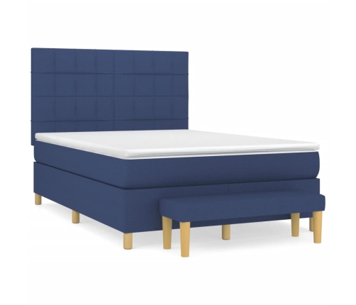 Cama box spring con colchón tela azul 140x190 cm