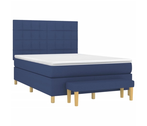 Cama box spring con colchón tela azul 140x190 cm