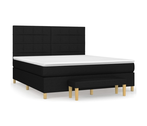 Cama box spring con colchón tela negro 160x200 cm