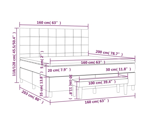 Cama box spring con colchón tela marrón oscuro 160x200 cm