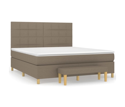 Cama box spring con colchón tela gris taupe 160x200 cm