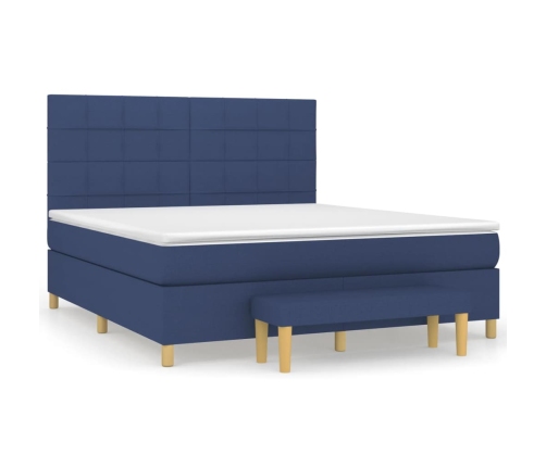 Cama box spring con colchón tela azul 160x200 cm