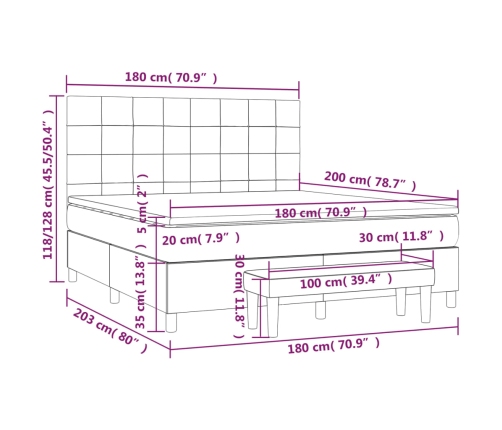 Cama box spring con colchón tela marrón oscuro 180x200 cm