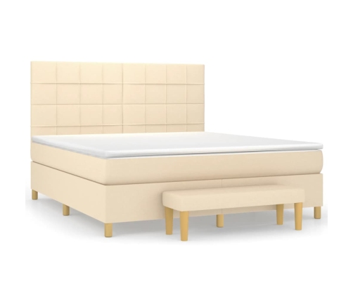 Cama box spring con colchón tela color crema 180x200 cm