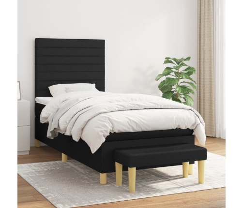 Cama box spring con colchón tela negro 80x200 cm