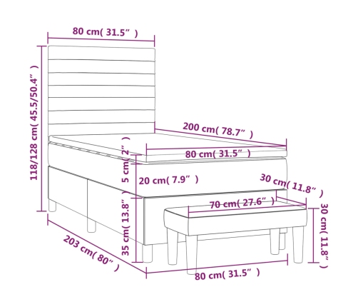 Cama box spring con colchón tela marrón oscuro 80x200 cm