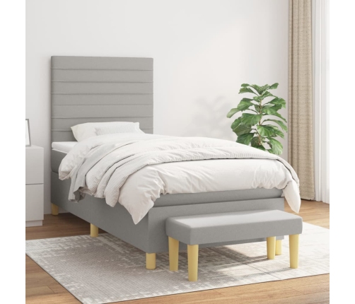 Cama box spring con colchón tela gris claro 90x190 cm