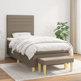 Cama box spring con colchón tela gris taupe 90x190 cm