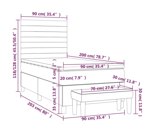 Cama box spring con colchón tela negro 90x200 cm