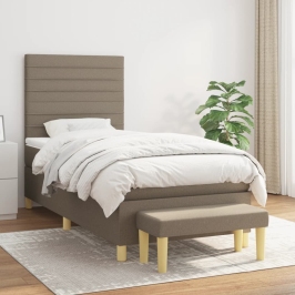Cama box spring con colchón tela gris taupe 90x200 cm