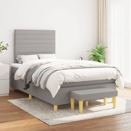 Cama box spring con colchón tela gris claro 120x200 cm
