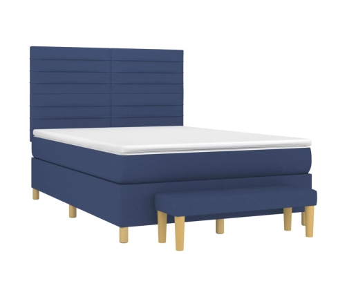 Cama box spring con colchón tela azul 140x190 cm