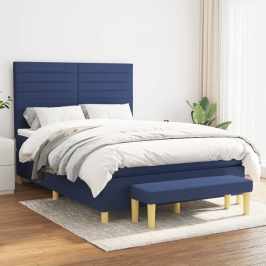 Cama box spring con colchón tela azul 140x190 cm