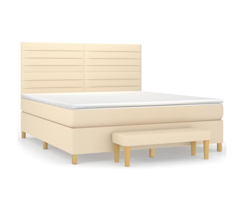 Cama box spring con colchón tela color crema 160x200 cm