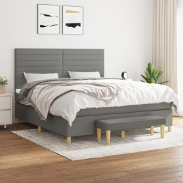 Cama box spring con colchón tela gris oscuro 180x200 cm
