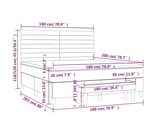 Cama box spring con colchón tela marrón oscuro 180x200 cm