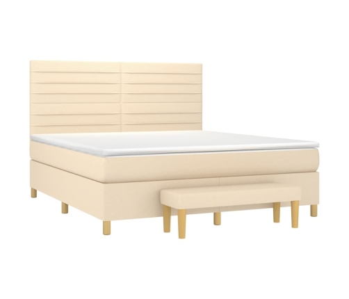 Cama box spring con colchón tela color crema 180x200 cm